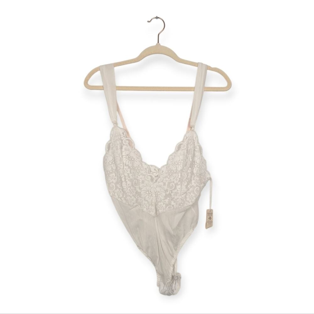 We Are HAH Cheap Cheerful Bodysuit L White Lace Sheer Sexy Lingerie NWT